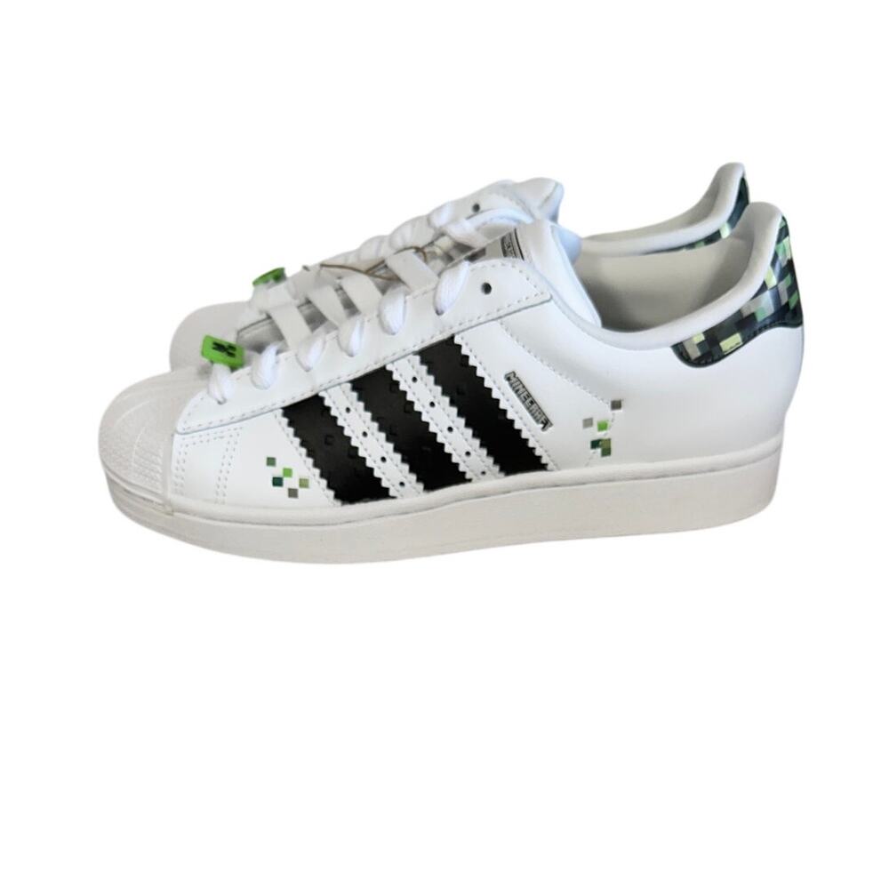 Adidas Superstar Minecraft Creeper White Black Green Kids Shoes ID1631 Size 7